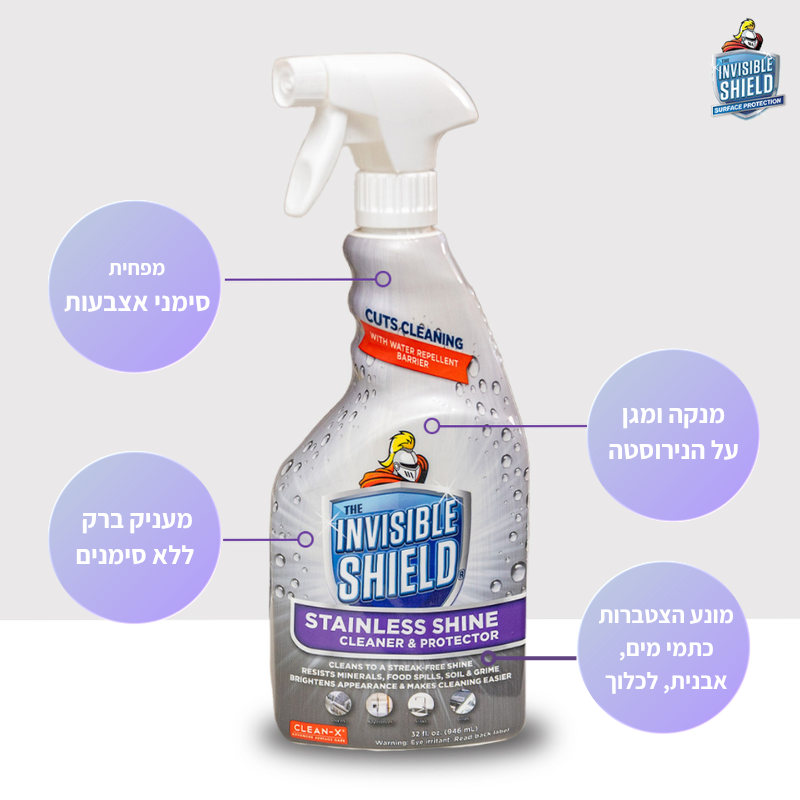 תרסיס לניקוי, הברקה והגנת ננו על משטחי מתכת ונירוסטה  - Invisible shield