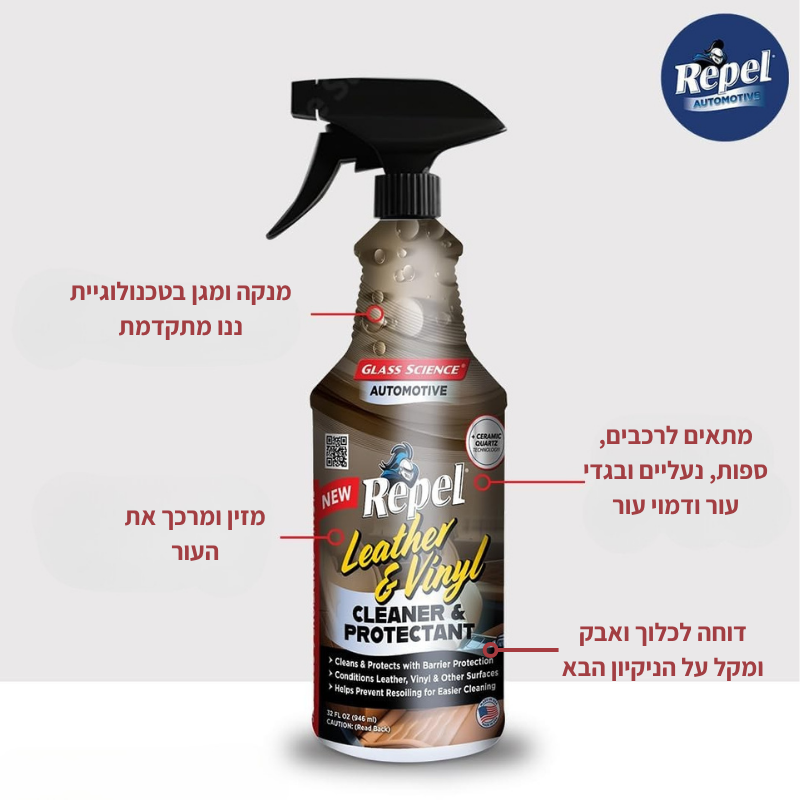 REPEL - תרסיס לניקוי והגנת ננו על מוצרי עור ודמוי עור