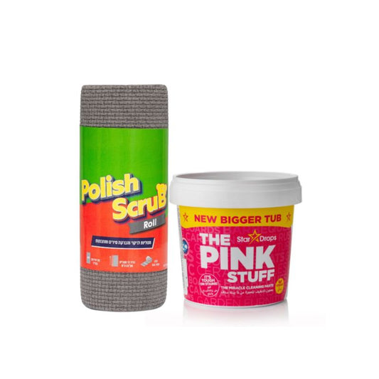 גליל מטליות קרצוף POLISH SCRUB + משחת הפלא PINK STUFF